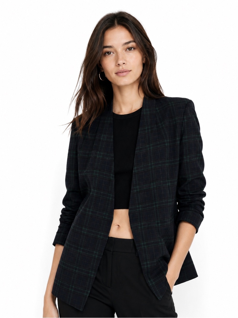Aritzia Babaton Power Blazer Open Front Plaid Scarab 68664 Size 4